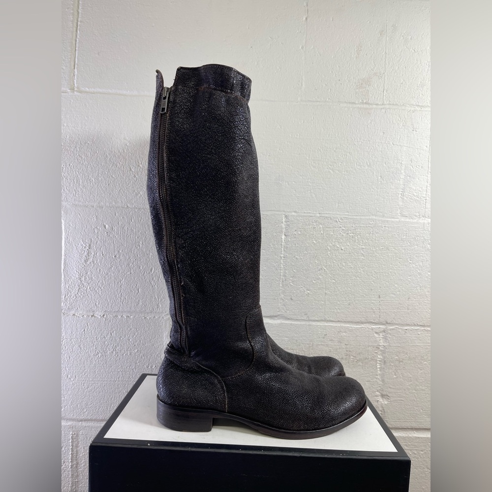 MOMA Avantgarde Brown Western High Boot Biker Motorcycle Zip Womens 9.5 US/40 EU